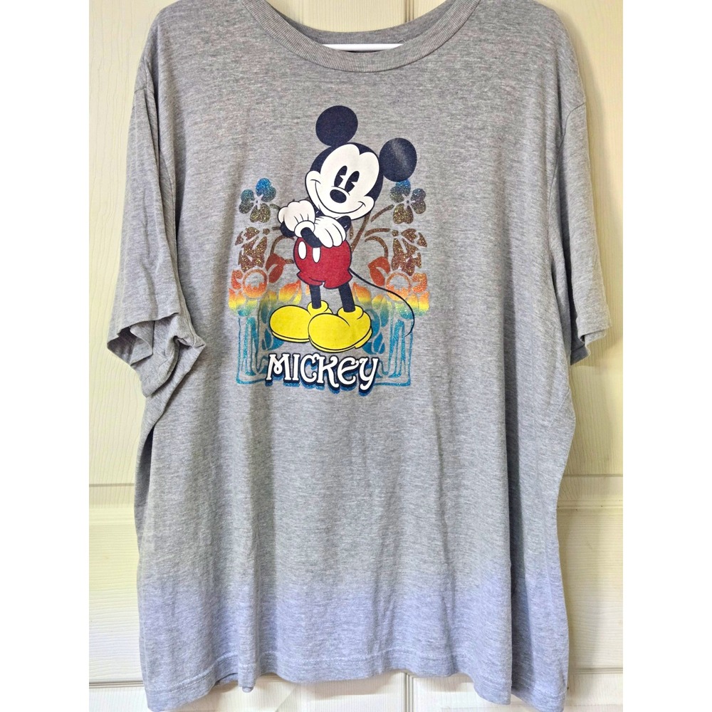 Y2K Disney Mickey Mouse Gray Graphic T-Shirt Adult Women's Size 2X